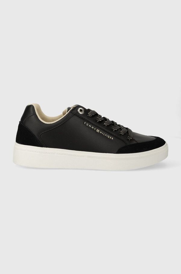 Tommy Hilfiger Usnjene superge Tommy Hilfiger SEASONAL COURT SNEAKER črna barva, FW0FW07683