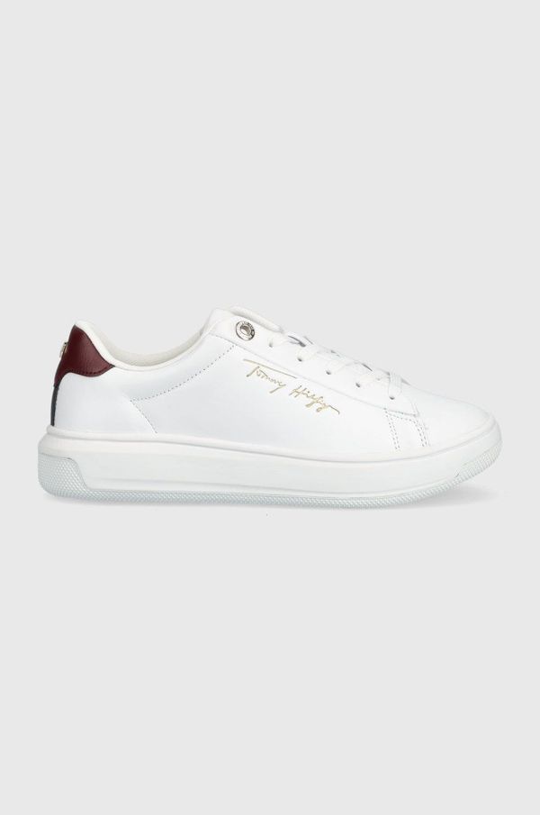 Tommy Hilfiger Usnjene superge Tommy Hilfiger Signature Court Sneaker bela barva