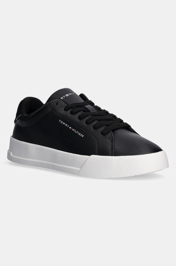Tommy Hilfiger Usnjene superge Tommy Hilfiger TH COURT LTH DETAIL ESS črna barva, FM0FM05367