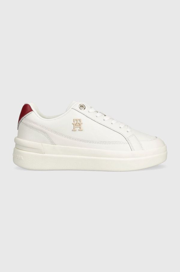 Tommy Hilfiger Usnjene superge Tommy Hilfiger TH ELEVATED COURT SNEAKER bela barva, FW0FW07568