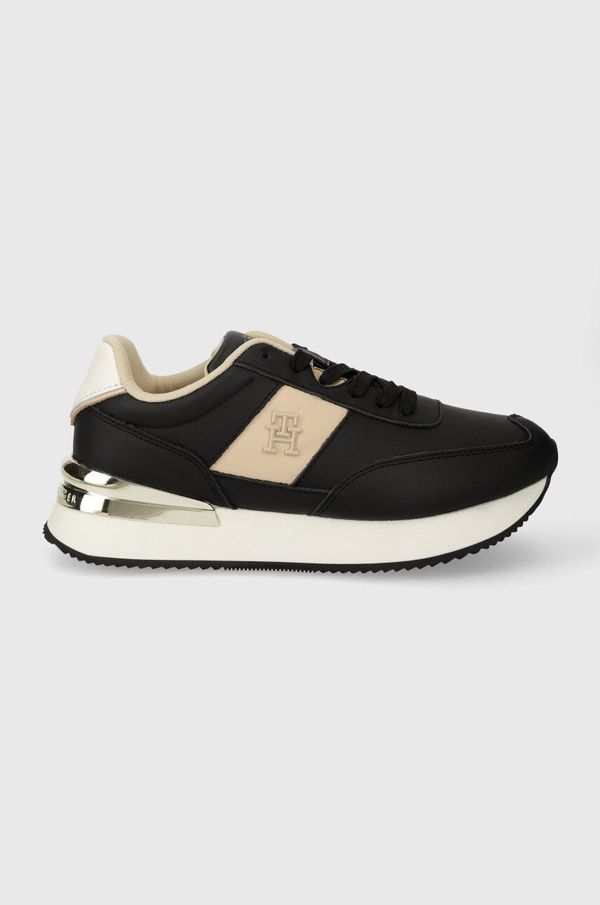 Tommy Hilfiger Usnjene superge Tommy Hilfiger TH ELEVATED FEMININE RUNNER HW črna barva, FW0FW07830