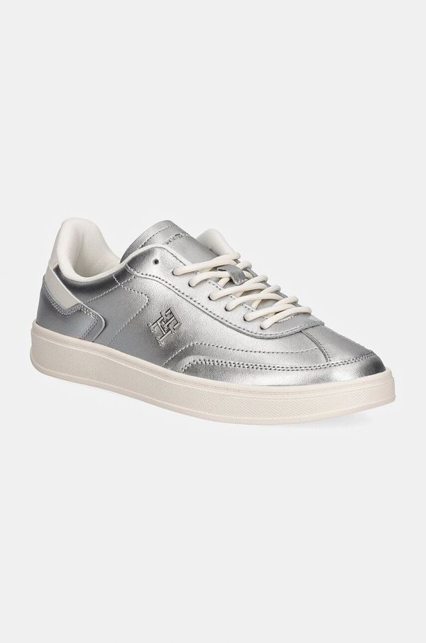 Tommy Hilfiger Usnjene superge Tommy Hilfiger TH HERITAGE SNEAKER METALLICS srebrna barva, FW0FW08344