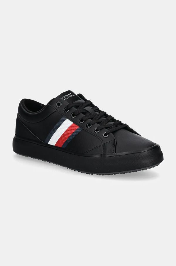 Tommy Hilfiger Usnjene superge Tommy Hilfiger TH HI VULC CORE CLEAT STRIPES črna barva, FM0FM05199