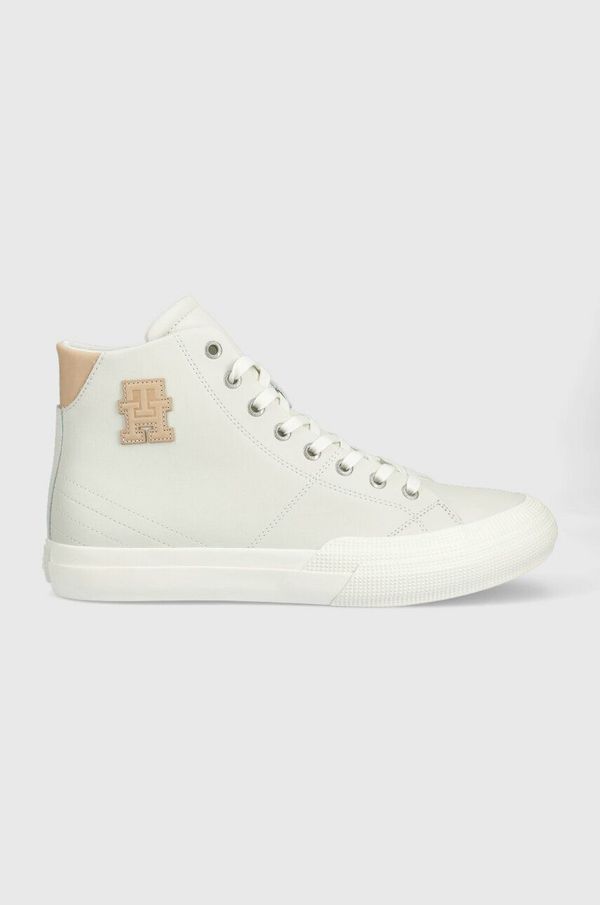 Tommy Hilfiger Usnjene superge Tommy Hilfiger TH HI VULC PREMIUM UNDYED moške, siva barva