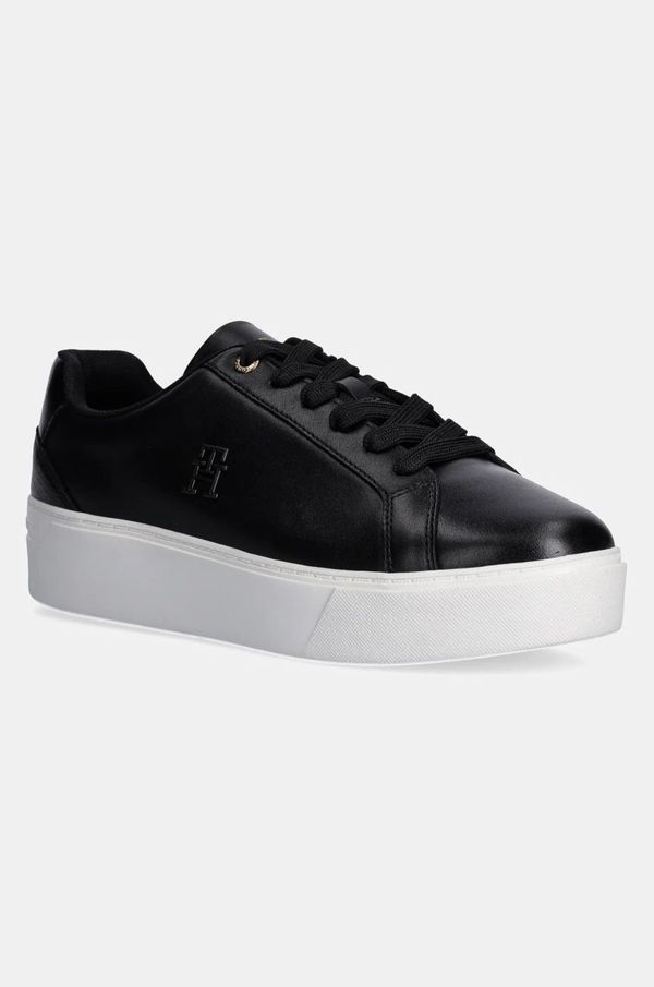 Tommy Hilfiger Usnjene superge Tommy Hilfiger TH PLATFORM COURT SNEAKER črna barva, FW0FW08614