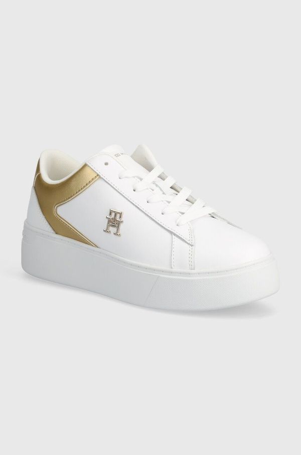 Tommy Hilfiger Usnjene superge Tommy Hilfiger TH PLATFORM COURT SNEAKER GLD bela barva, FW0FW08073