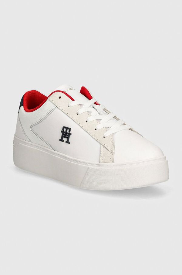 Tommy Hilfiger Usnjene superge Tommy Hilfiger TH PLATFORM COURT SNEAKER NBK bela barva, FW0FW08210