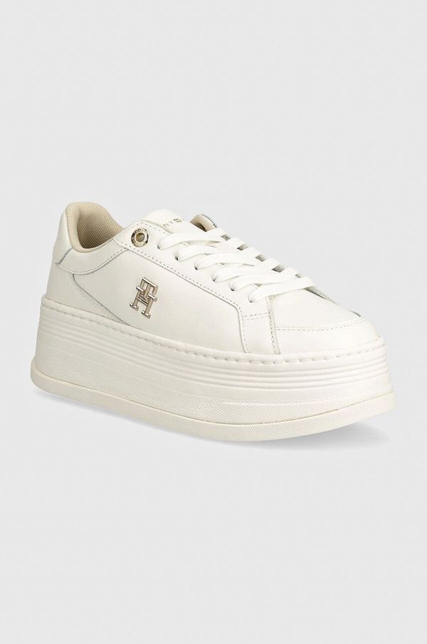 Tommy Hilfiger Usnjene superge Tommy Hilfiger TH PLATFORM SNEAKER LTHR bela barva, FW0FW08209