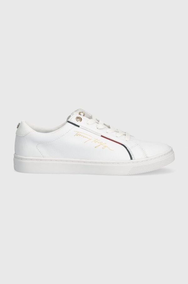 Tommy Hilfiger Usnjene superge Tommy Hilfiger TH SIGNATURE SNEAKER bela barva, FW0FW06322