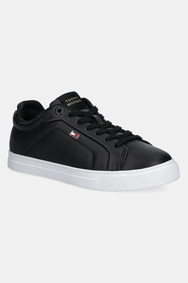 Tommy Hilfiger Usnjene superge Tommy Hilfiger WOMENS ICON COURT SNEAKER FLAG črna barva, FW0FW08327