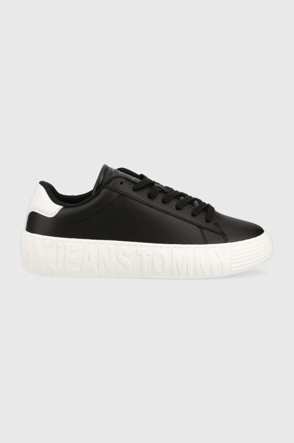 Tommy Jeans Usnjene superge Tommy Jeans LEATHER OUTSOLE črna barva, EM0EM01159