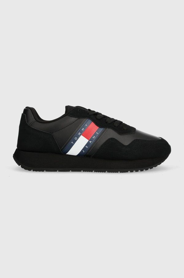 Tommy Jeans Usnjene superge Tommy Jeans TJM MODERN RUNNER črna barva, EM0EM01316