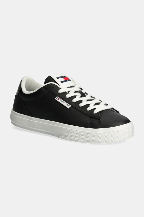 Tommy Jeans Usnjene superge Tommy Jeans TJW CUPSOLE SNEAKER METALLIC črna barva, EN0EN02686