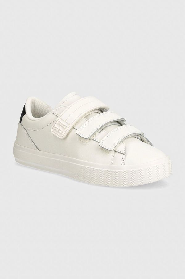 Tommy Jeans Usnjene superge Tommy Jeans TJW CUPSOLE SNEAKER VELCRO bela barva, EN0EN02568