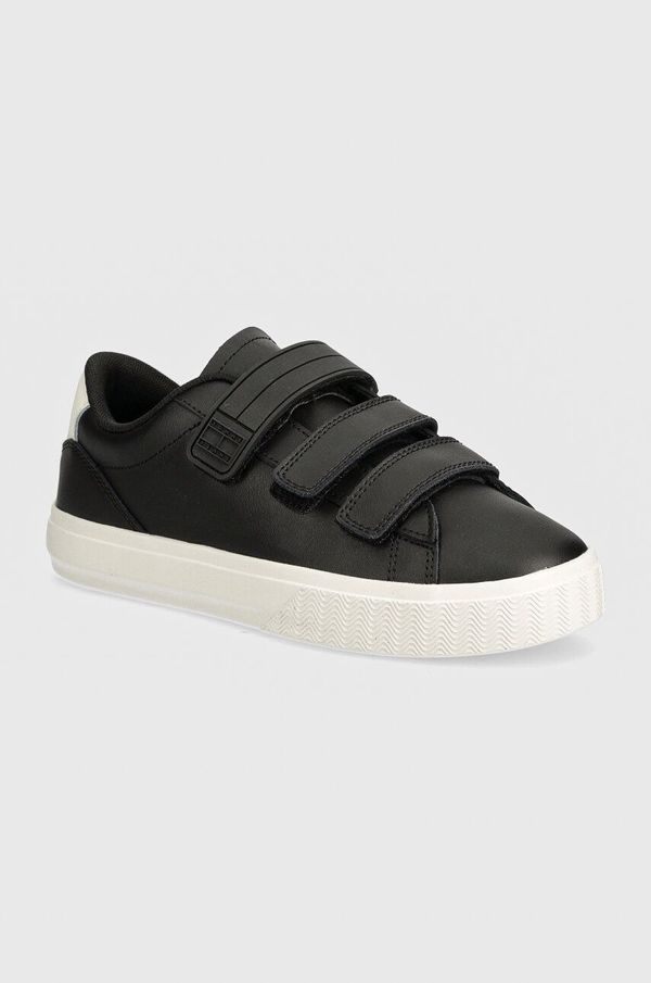 Tommy Jeans Usnjene superge Tommy Jeans TJW CUPSOLE SNEAKER VELCRO črna barva, EN0EN02568