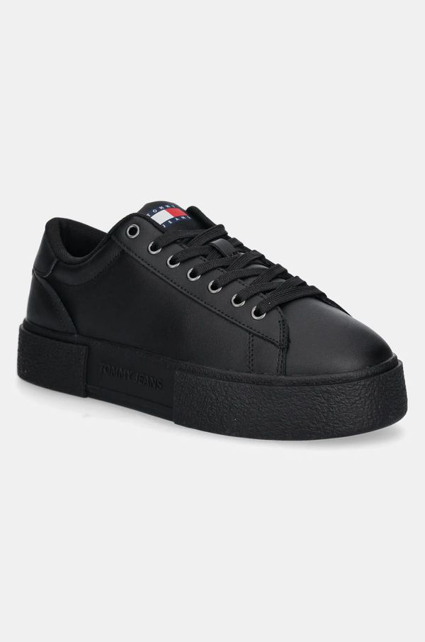 Tommy Jeans Usnjene superge Tommy Jeans TJW FLATFORM SNEAKER črna barva, EN0EN02698