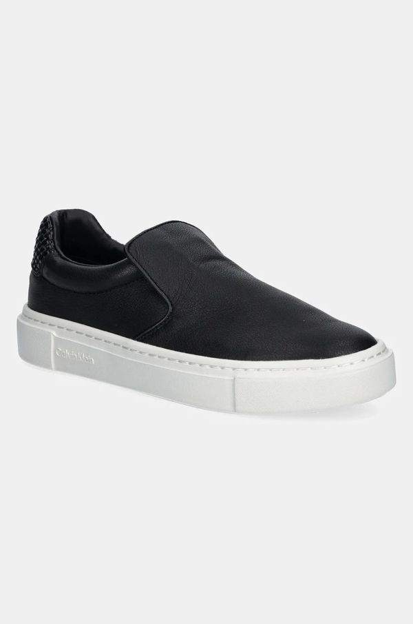 Calvin Klein Usnjene teniske Calvin Klein CUPSOLE SLIP ON - WOVEN LTH ženske, črna barva, HW0HW02297