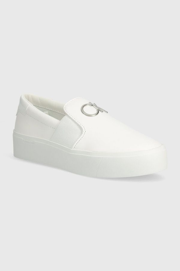 Calvin Klein Usnjene teniske Calvin Klein FLATFORM CUP SLIP ON RE LOCK LTH ženske, bela barva, HW0HW02057