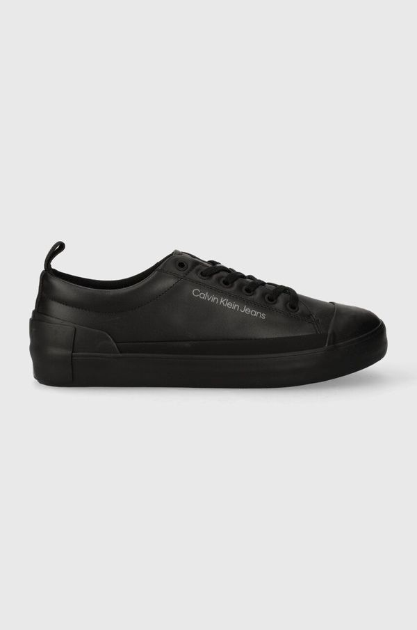 Calvin Klein Jeans Usnjene teniske Calvin Klein Jeans VULCANIZED LACEUP LOW LTH moške, črna barva, YM0YM00795