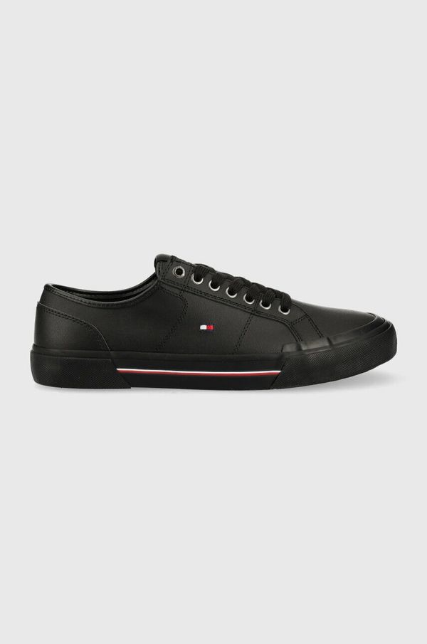 Tommy Hilfiger Usnjene teniske Tommy Hilfiger CORE CORPORATE VULC LEATHER moške, črna barva, FM0FM04561