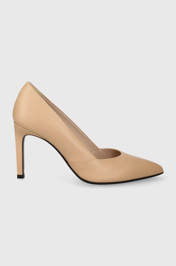 Calvin Klein Usnjene visoke pete Calvin Klein HEEL PUMP 90 LEATHER bež barva, HW0HW01928