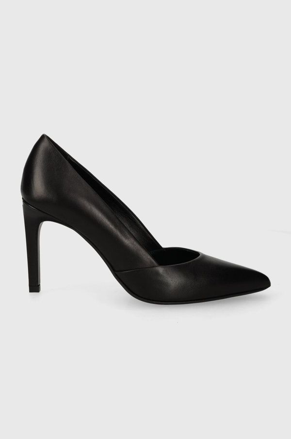 Calvin Klein Usnjene visoke pete Calvin Klein HEEL PUMP 90 LEATHER črna barva, HW0HW01928