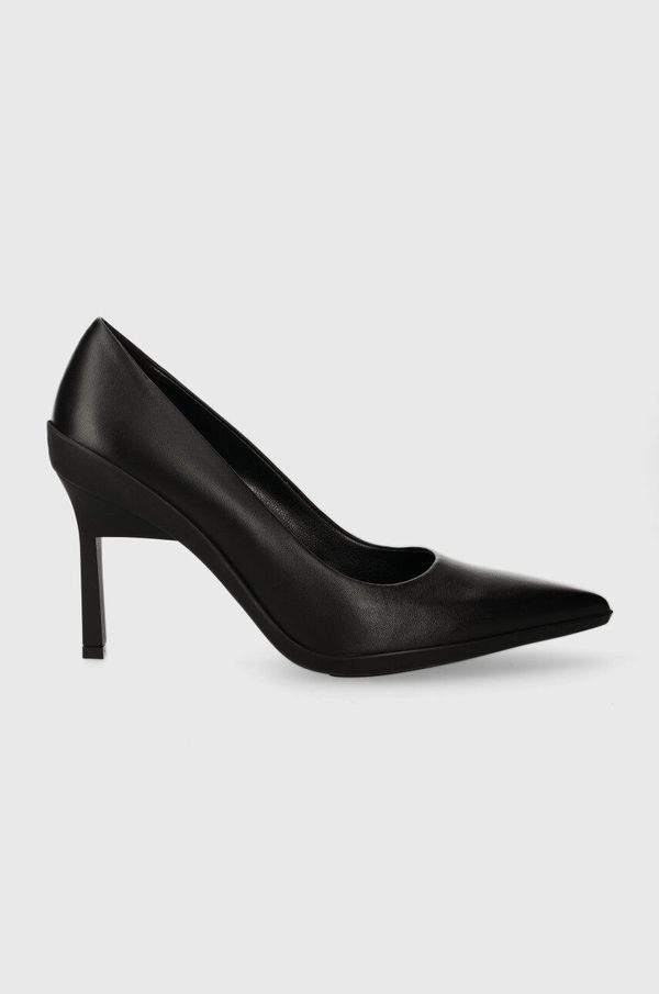 Calvin Klein Usnjene visoke pete Calvin Klein HEEL PUMP 90 LEATHER črna barva, HW0HW02033