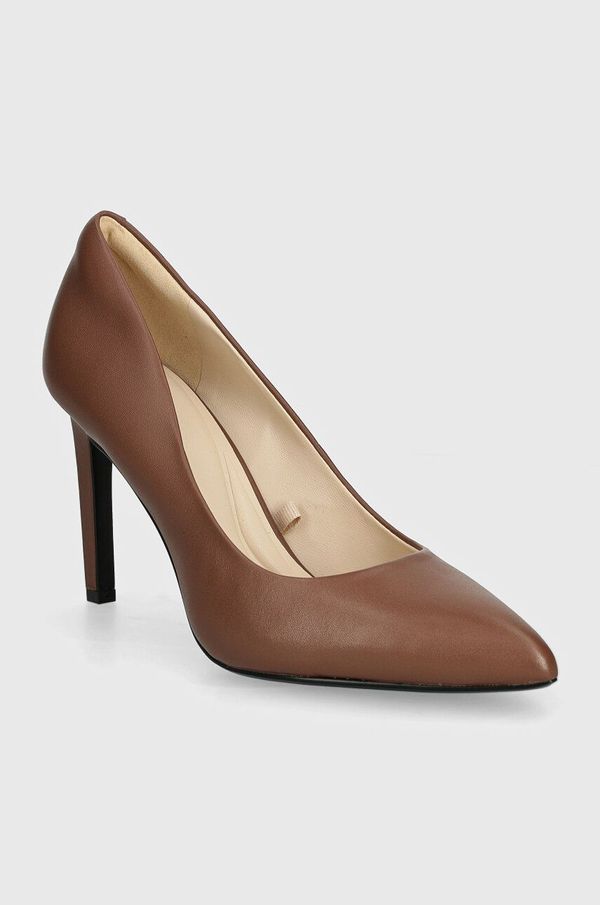 Calvin Klein Usnjene visoke pete Calvin Klein HEEL PUMP 90 LTH rjava barva, HW0HW02171