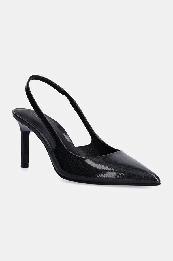 Calvin Klein Usnjene visoke pete Calvin Klein HEEL SLINGBACK PUMP 70 SAFF LTH črna barva, HW0HW02068