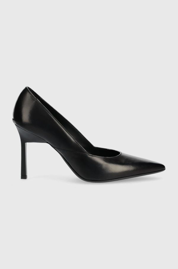 Calvin Klein Usnjene visoke pete Calvin Klein HW0HW01346 GEO STILETTO PUMP 90 črna barva