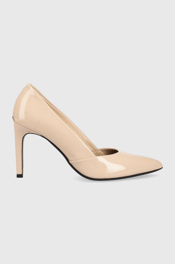 Calvin Klein Usnjene visoke pete Calvin Klein HW0HW01633 STILETTO PUMP 90 - PATENT bež barva