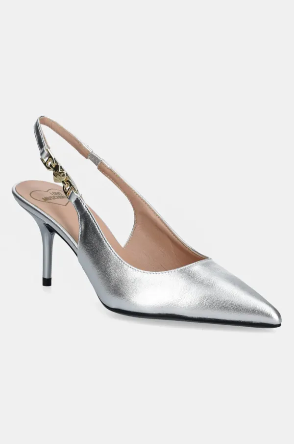 Love Moschino Usnjene visoke pete Love Moschino srebrna barva, JA10487G1MIF090B