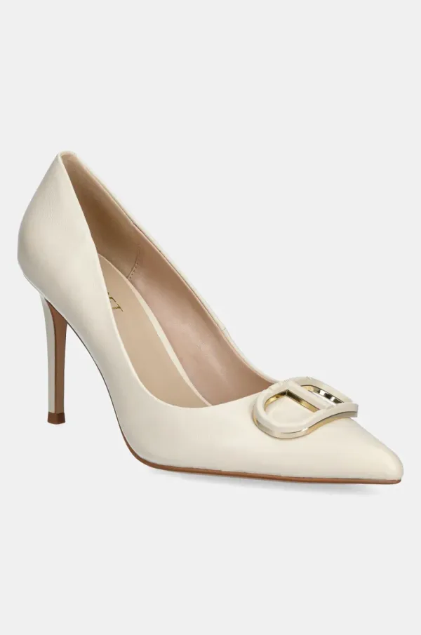 Twinset Usnjene visoke pete Twinset bež barva, 251TCP060