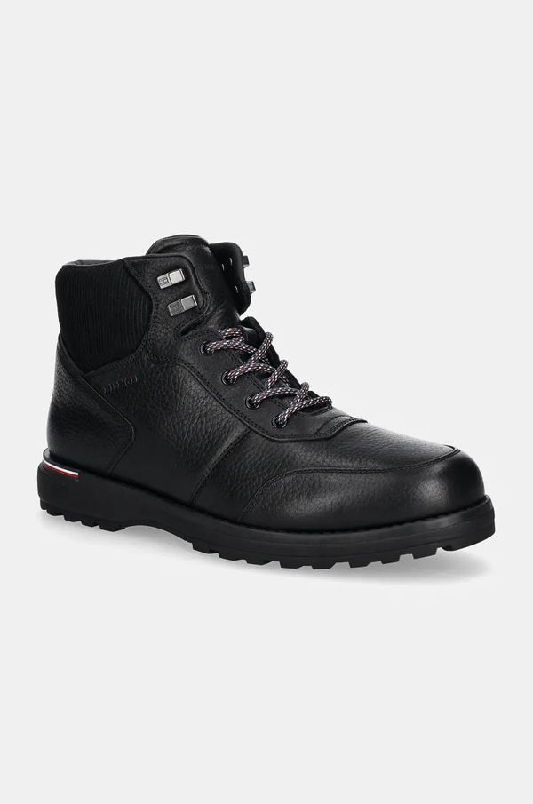 Tommy Hilfiger Usnjeni čevlji Tommy Hilfiger CORPORATE WARM OUTDOOR LTH BOOT moški, črna barva, FM0FM05148