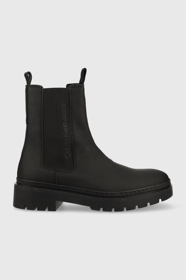 Calvin Klein Jeans Usnjeni chelsea Calvin Klein Jeans Combat High Chelsea moški, črna barva