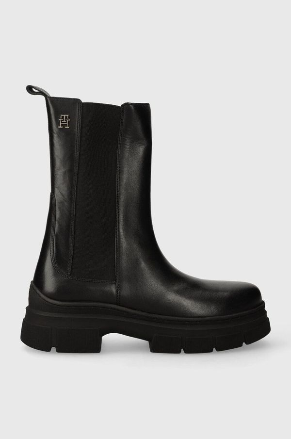 Tommy Hilfiger Usnjeni chelsea Tommy Hilfiger ESSENTIAL LEATHER CHELSEA BOOT ženski, črna barva, FW0FW07490