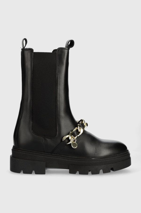 Tommy Hilfiger Usnjeni chelsea Tommy Hilfiger FW0FW07046 MONOCHROMATIC CHELSEA BOOT CHAIN ženski, črna barva