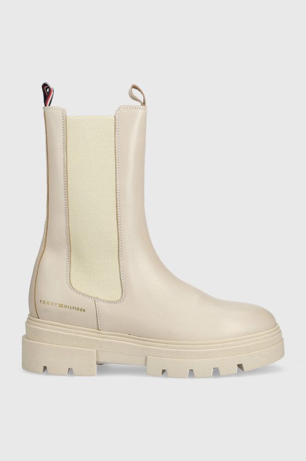 Tommy Hilfiger Usnjeni chelsea Tommy Hilfiger Monochromatic Chelsea Boot ženski, bež barva