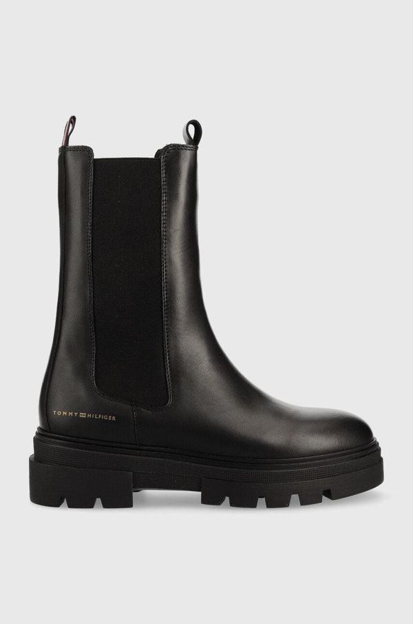 Tommy Hilfiger Usnjeni chelsea Tommy Hilfiger Monochromatic Chelsea Boot ženski, črna barva