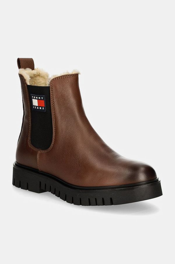 Tommy Jeans Usnjeni chelsea Tommy Jeans TJW CHELSEA BOOT WL ženski, rjava barva, EN0EN02626