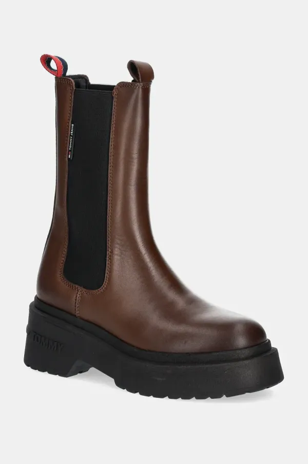 Tommy Jeans Usnjeni chelsea Tommy Jeans TJW CHUNKY CHELSEA ženski, rjava barva, EN0EN02635
