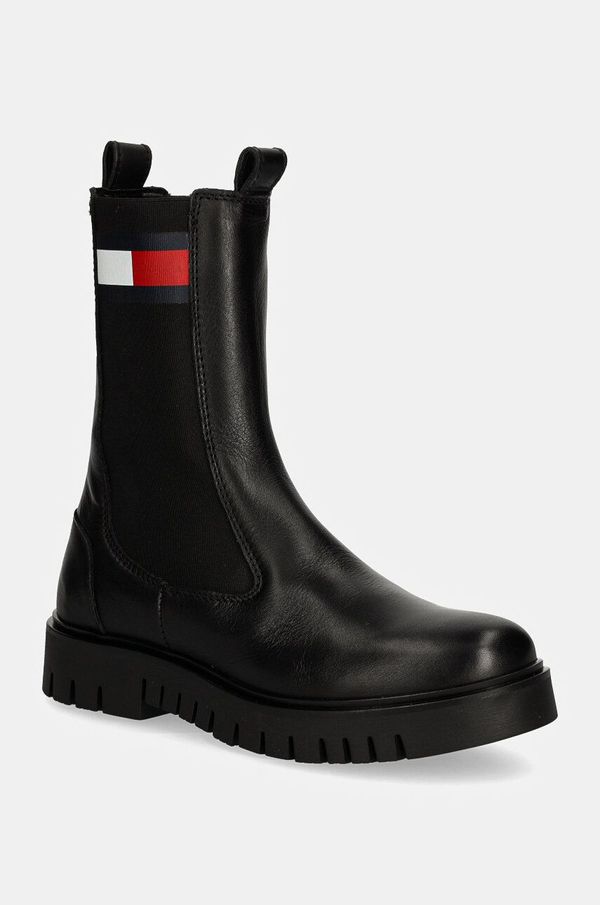 Tommy Jeans Usnjeni chelsea Tommy Jeans TJW LONG CHELSEA BOOT ženski, črna barva, EN0EN02625