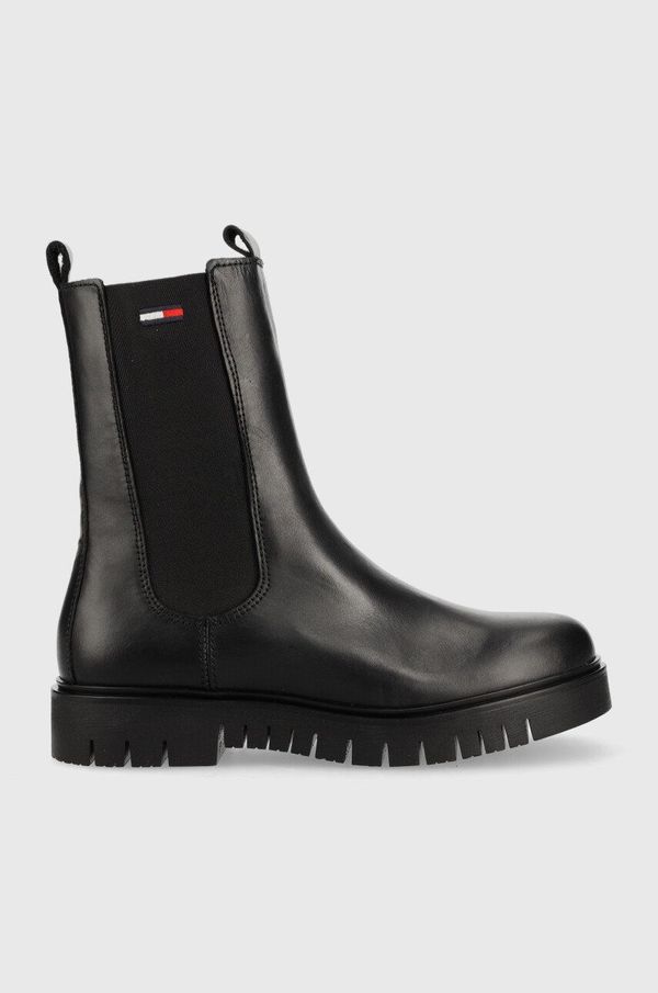 Tommy Jeans Usnjeni chelsea Tommy Jeans Tommy Jeans Long Chelsea Boot ženski, črna barva