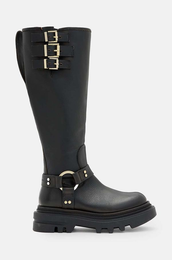 AllSaints Usnjeni elegantni škornji AllSaints Jade Biker Boot ženski, črna barva, W055FB