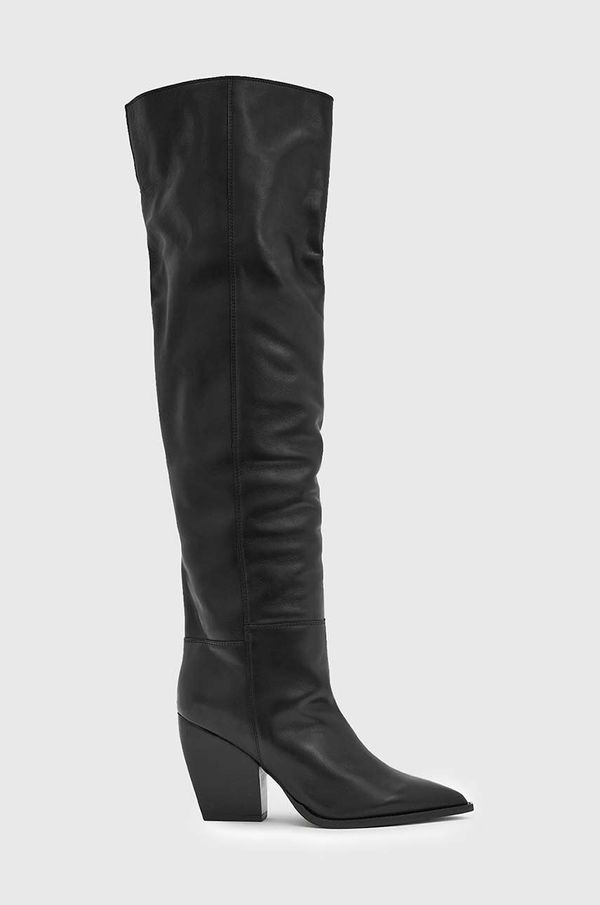 AllSaints Usnjeni elegantni škornji AllSaints Reina Boot ženski, črna barva, W096FB