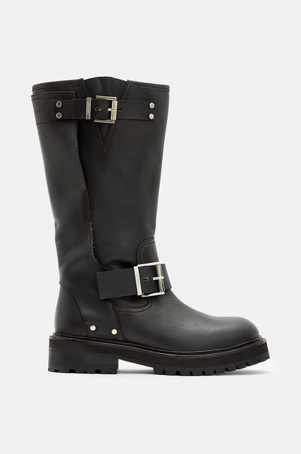 AllSaints Usnjeni elegantni škornji AllSaints Tay Biker Boot ženski, črna barva, W026FA