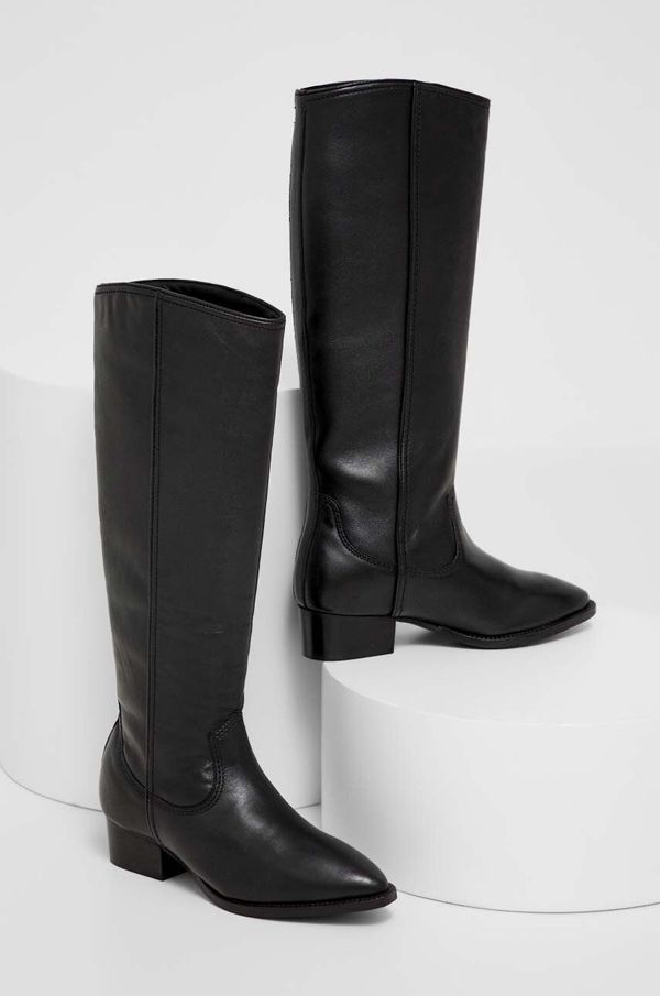 Answear Lab Usnjeni elegantni škornji Answear Lab X omejena kolekcija NO SHAME ženski, črna barva