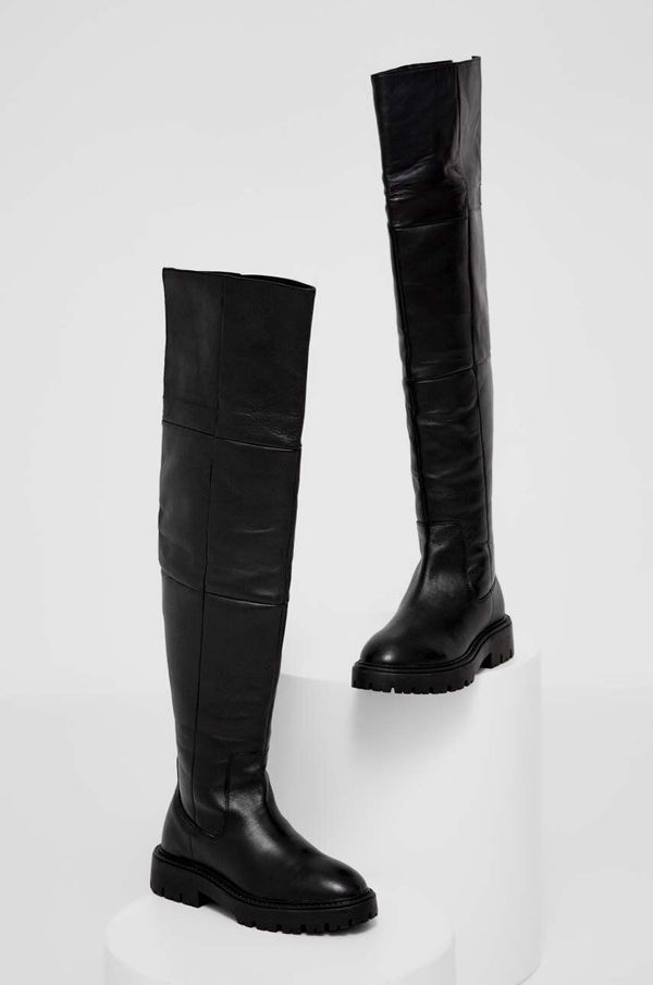 Answear Lab Usnjeni elegantni škornji Answear Lab X omejena kolekcija NO SHAME ženski, črna barva
