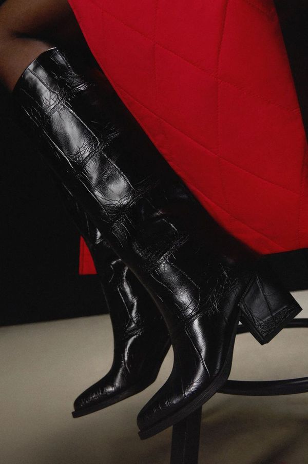 Answear Lab Usnjeni elegantni škornji Answear Lab ženski, črna barva