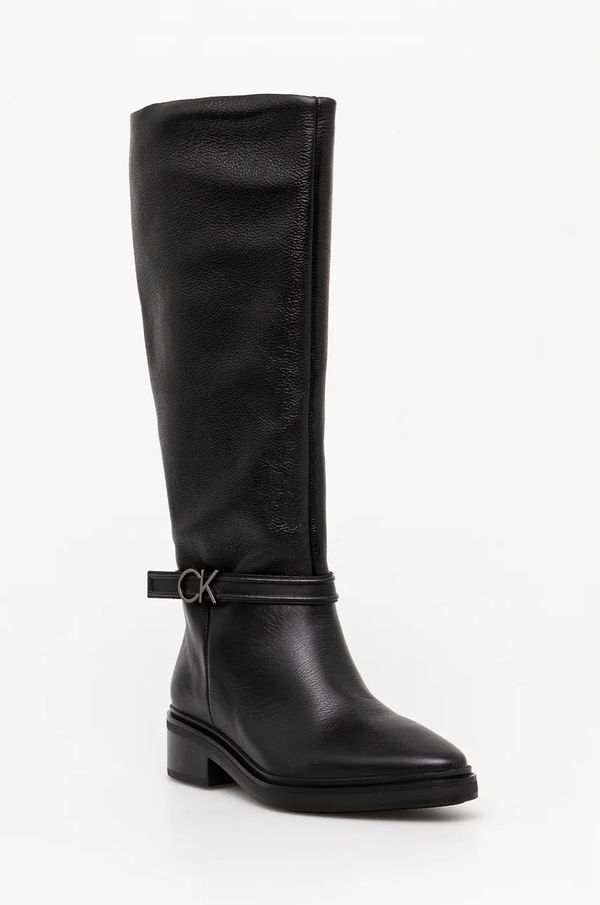 Calvin Klein Usnjeni elegantni škornji Calvin Klein HEEL KNEE BOOT 30 W/HW LTH ženski, črna barva, HW0HW02184